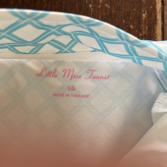 Little Miss Tennis Aqua and White Long Sleeve jacket size Large - Picture 2 of 6